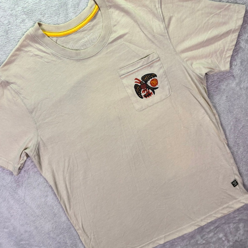 Howler Bros Mens T-Shirt M Tan Heed The Call Austin Texas Graphic Pocket Tee